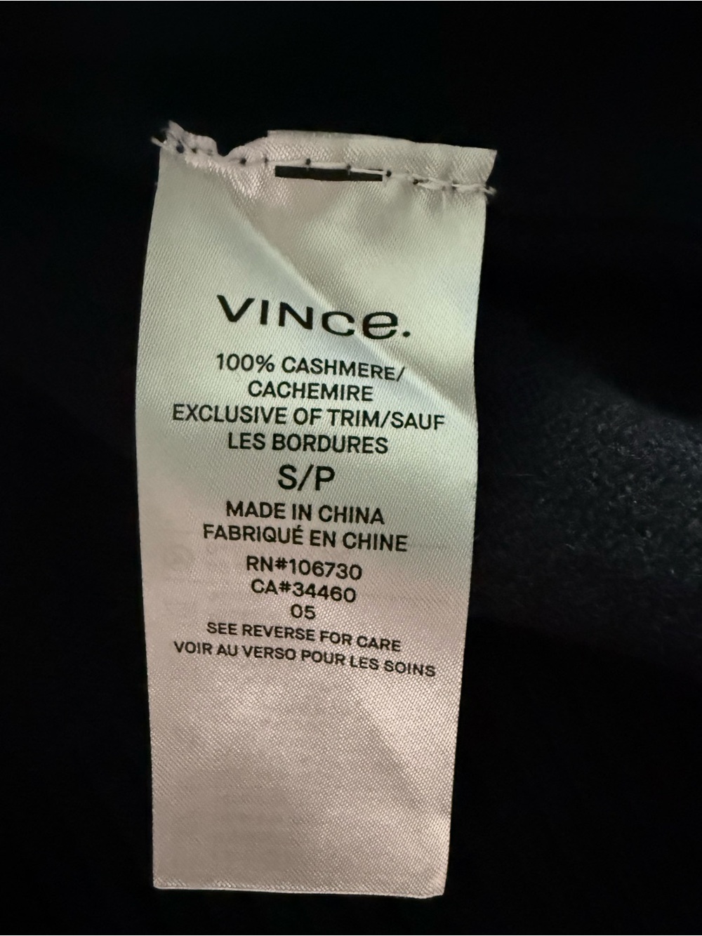 Vince 100% Cashmere Side Tie Bow Crewneck Sweater Small Navy - Picture 6 of 6